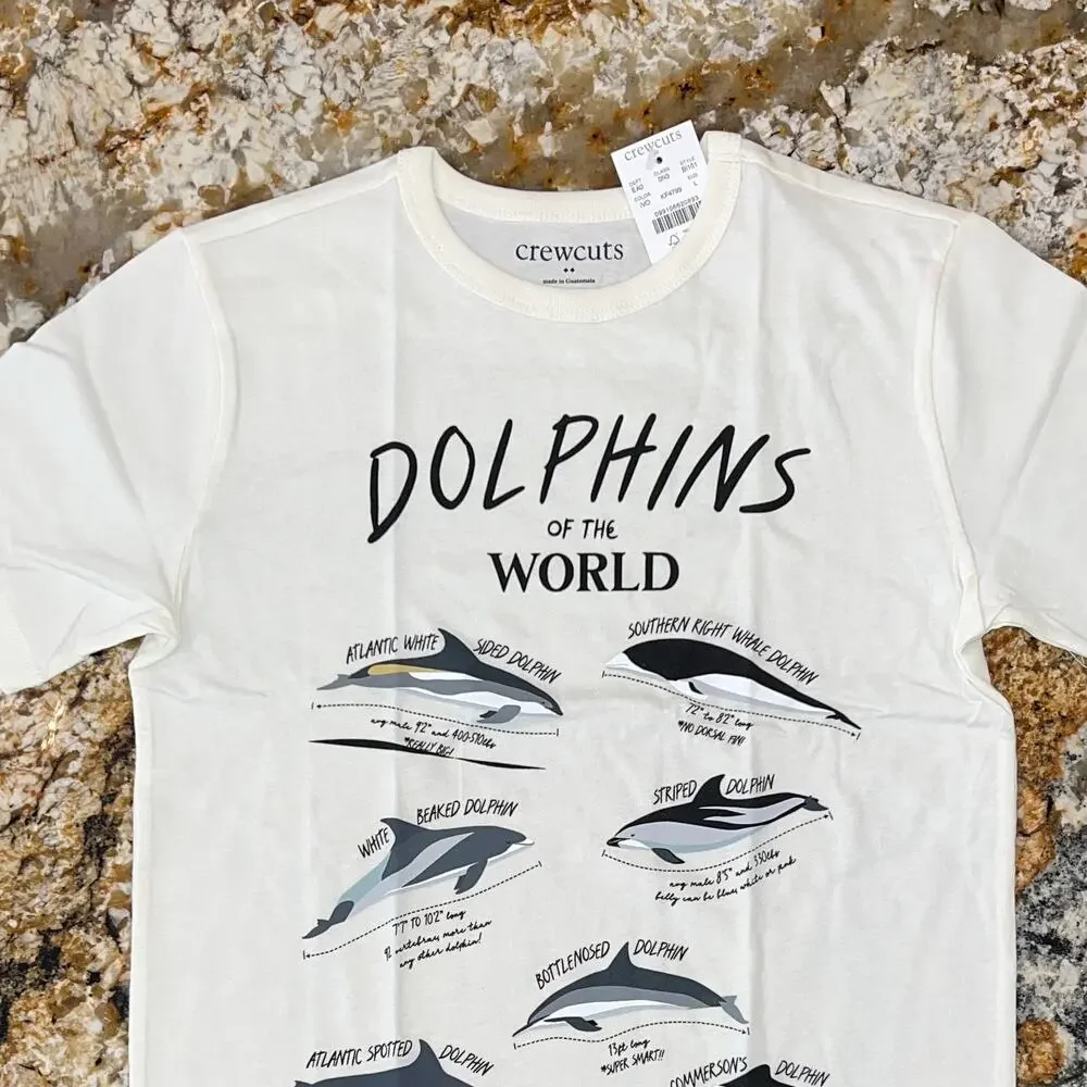 NWT J. Crew Boys' Ivory W/Dolphin Graphic Crewneck Tee